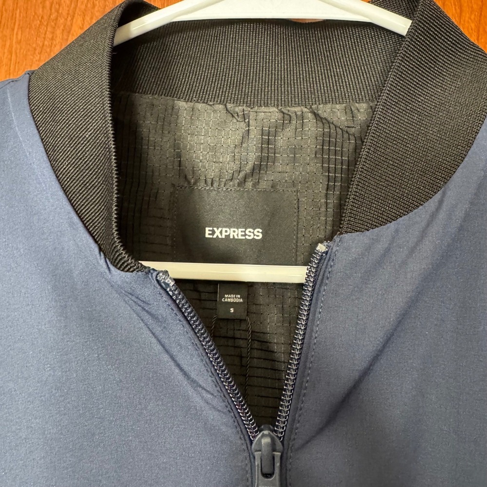 NWT Express Bomber Jacket Men Blue Zip S Outerwear Travel Lightweight Nautical - Picture 3 of 12